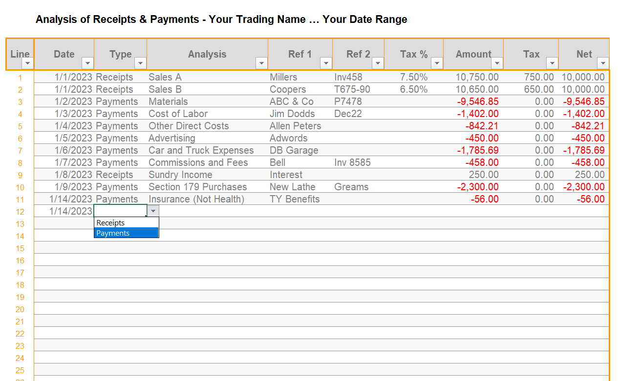 Bookkeeping Spreadsheet for Small Business - for MicroSoft Windows β Mr ...